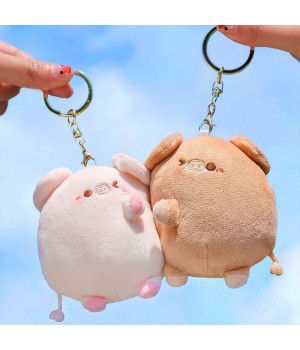 A Pair Of Piggy Plush Pendant Magnetic Suction Cute Doll Couple Key Chain Bag Decoration Valentine's Day Gift (7*9cm)