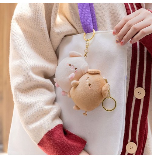 A Pair Of Piggy Plush Pendant Magnetic Suction Cute Doll Couple Key Chain Bag Decoration Valentine's Day Gift (7*9cm)